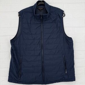 Banana Republic Puffer Vest Mens Large Navy Blue Quilted Full Zip Fleece Lined